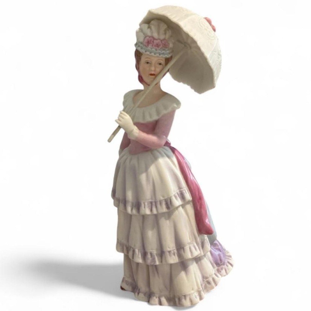 Homco‎ Figurine Victorian Lady 1431 Pink Lavender Parasol Vintage Decor